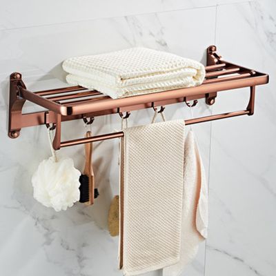 Bộ 5 Món Phụ Kiện Nhà Tắm Màu Hồng Đồng Cao Cấp - Giá Treo Khăn, Kệ Góc, Hộp Giấy & Móc 003