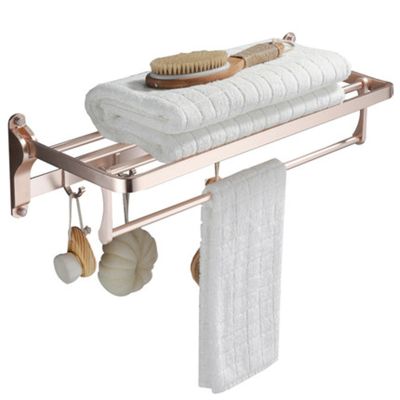 Bộ 5 Món Phụ Kiện Nhà Tắm Màu Vàng Nhôm Cao Cấp - Giá Treo Khăn 2 Thanh & Hộp Giấy 002