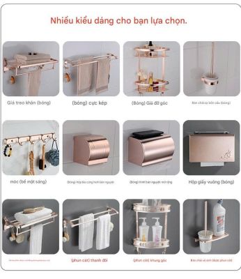 Bộ 5 Món Phụ Kiện Nhà Tắm Màu Vàng Nhôm Cao Cấp - Giá Treo Khăn 2 Thanh & Hộp Giấy 002