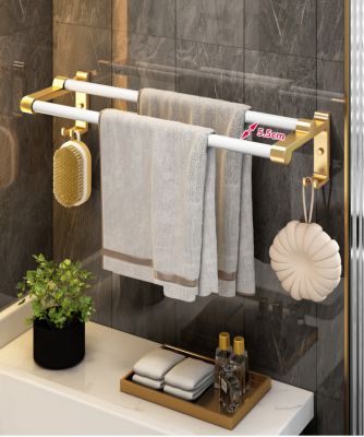 Bộ 6 Món Phụ Kiện Nhà Tắm Màu Trắng Bạc Cao Cấp - Giá Treo Khăn, Kệ Góc 2 Tầng & Hộp Giấy 004