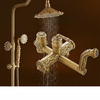 Bộ Vòi Sen Cao Cấp Mã 003 - Thiết Kế Hoa Sen Chạm Khắc Cổ Điển, Chất Liệu Đồng Nguyên Khối Đa Chức Năng