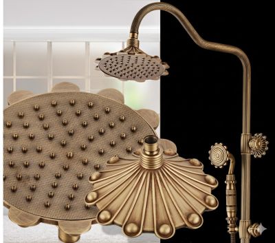 Bộ Vòi Sen Cao Cấp Mã 003 - Thiết Kế Hoa Sen Chạm Khắc Cổ Điển, Chất Liệu Đồng Nguyên Khối Đa Chức Năng