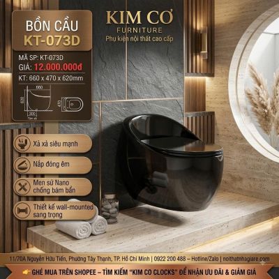 Bồn Cầu Treo Tường KT-073D Màu Đen Cao Cấp – Thiết Kế Wall-Mounted Sang Trọng
