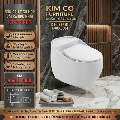 Bồn Cầu Treo Tường KT-073NBT Trắng Toàn Thân – Tích Hợp Vòi Xả Bidet Bên Khối