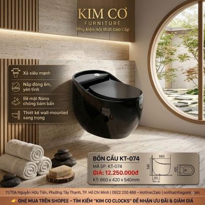 Bồn Cầu Treo Tường KT-074 Màu Đen Cao Cấp – Thiết Kế Wall-Mounted Sang Trọng