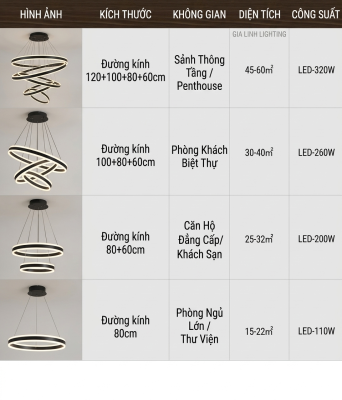 ĐÈN LED THẢ VÀNG 3 VÒNG TRÒN DT012 – ĐẲNG CẤP KHÔNG GIAN HIỆN ĐẠI