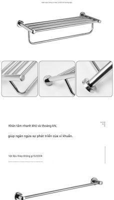 Giá Treo Khăn Ống Tròn Inox 304 - 2 Thanh, Mặt Sáng Bóng/Phun Cát 010