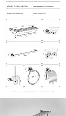 Giá Treo Khăn Ống Tròn Inox 304 - 2 Thanh, Mặt Sáng Bóng/Phun Cát 010