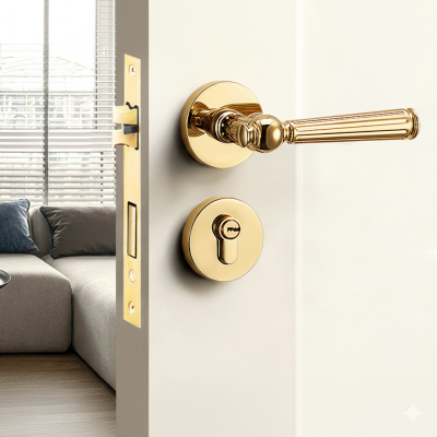 Khóa Cửa Tay Gạt PVD Vàng Phong Cách Pháp – Hợp Kim Kẽm Cao Cấp 042