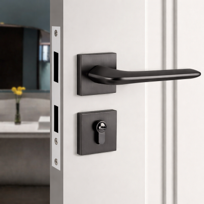 Khóa cửa tay gạt vuông hiện đại – Chất liệu đồng thau 053