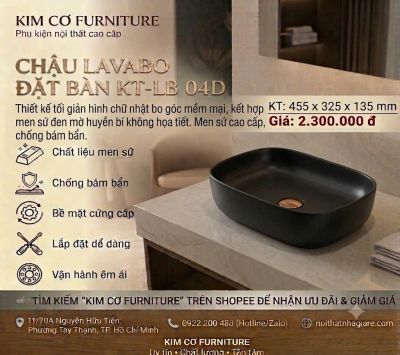 Chậu Lavabo Đặt Bàn KT-LB 04D – Thiết Kế Hình Chữ Nhật Bo Góc Mềm Mại