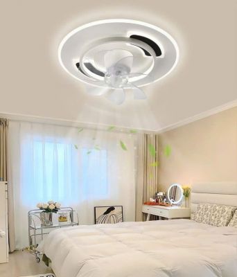 Quạt trần đèn LED tròn hiện đại tiết kiệm không gian
