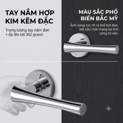 Khóa Cửa Tay Gạt Hợp Kim Bóng Crom Cao Cấp – Mã 062