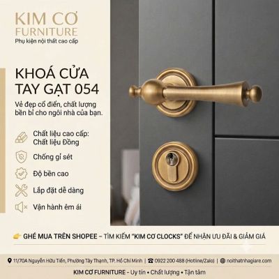 Khóa cửa tay gạt cổ điển không chìa chất liệu đồng thau 054