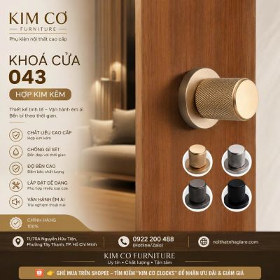 Khoá cửa tay nắm tròn tối giản hợp kim kẽm cho cửa gỗ 043