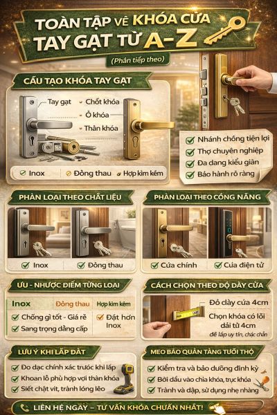 To&agrave;n tập về kh&oacute;a cửa tay gạt từ A&ndash;Z: Cấu tạo, ph&acirc;n loại, c&aacute;ch chọn v&agrave; b&aacute;o gi&aacute; mới nhất